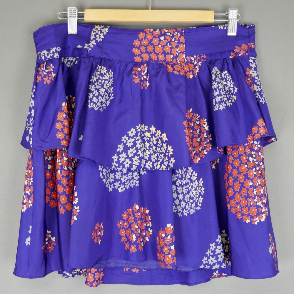 Anthropologie Odille Blue Silk Floral Mini Skirt
